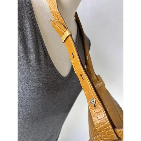 Nanushka Lubo Belt Bag Curry Brown Embossed Leather Crossbody Croc